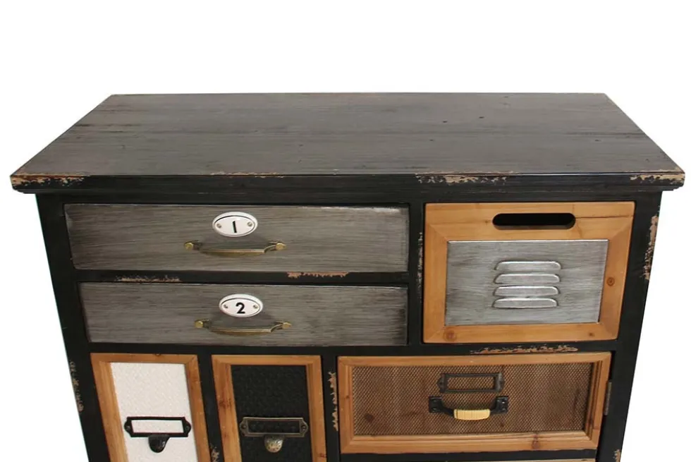 Industrial Schubladenschrank SECRETS 150cm braun schwarz Metall Pinienholz Vintage