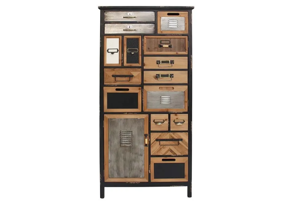 Industrial Schubladenschrank SECRETS 150cm braun schwarz Metall Pinienholz Vintage