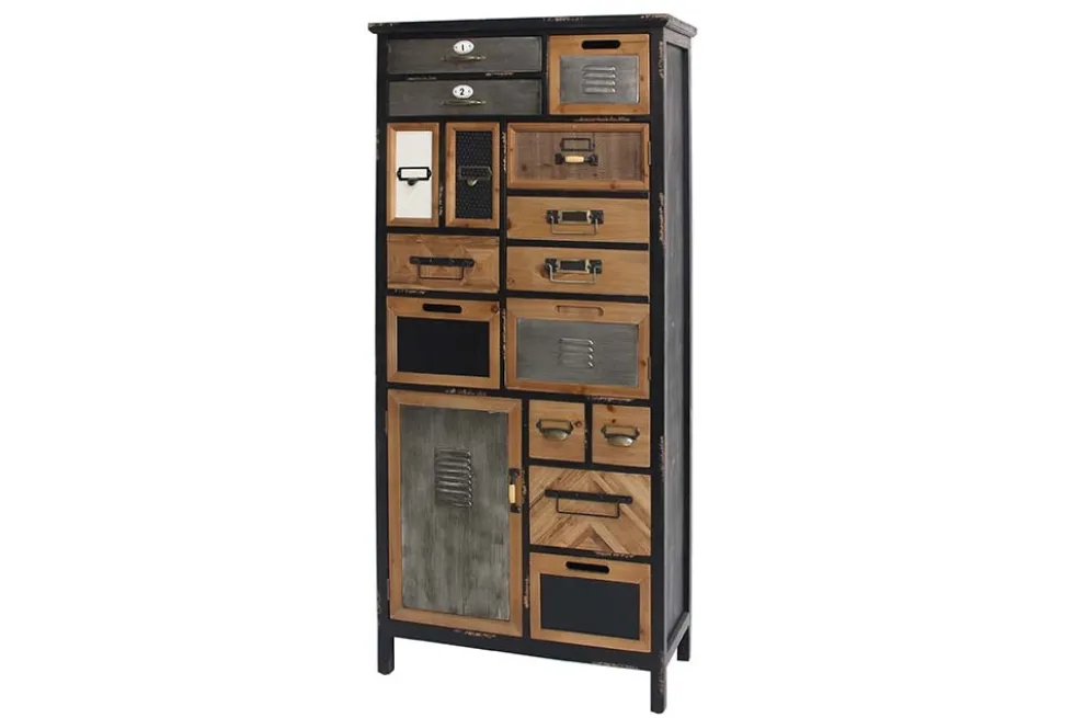 Industrial Schubladenschrank SECRETS 150cm braun schwarz Metall Pinienholz Vintage