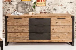 Industrial Sideboard FACTORY 180cm Akazie Massivholz weiß gekälkt Kommode mit Schubladen