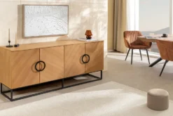 Industrial Sideboard GRANDEZZA 180cm natur Eiche schwarz Metall viel Stauraum