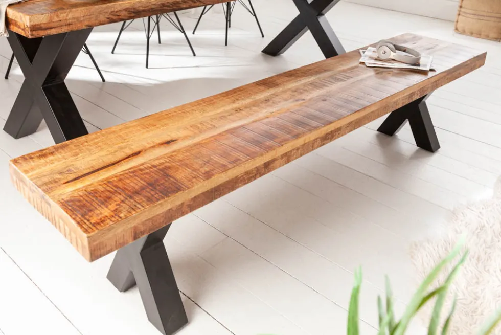 Industrial Sitzbank IRON CRAFT 160cm Mangoholz mit schwarzen X-Beinen