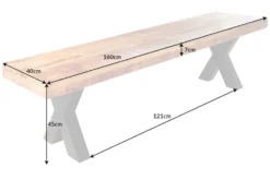 Industrial Sitzbank IRON CRAFT 160cm Mangoholz mit schwarzen X-Beinen