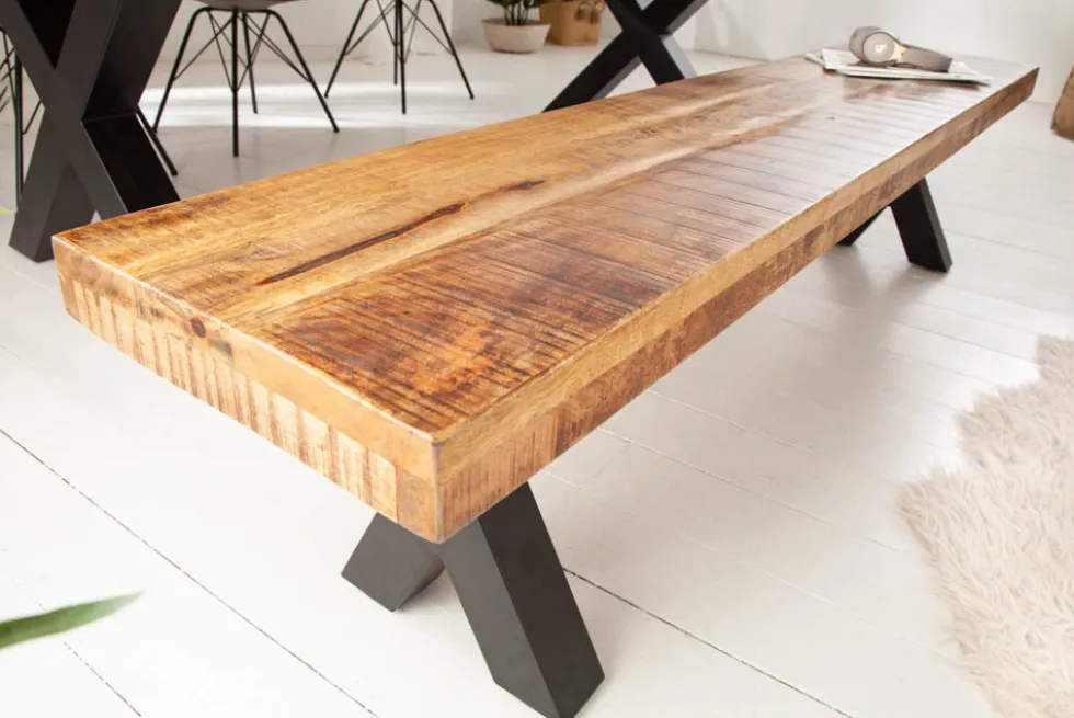Industrial Sitzbank IRON CRAFT 160cm Mangoholz mit schwarzen X-Beinen