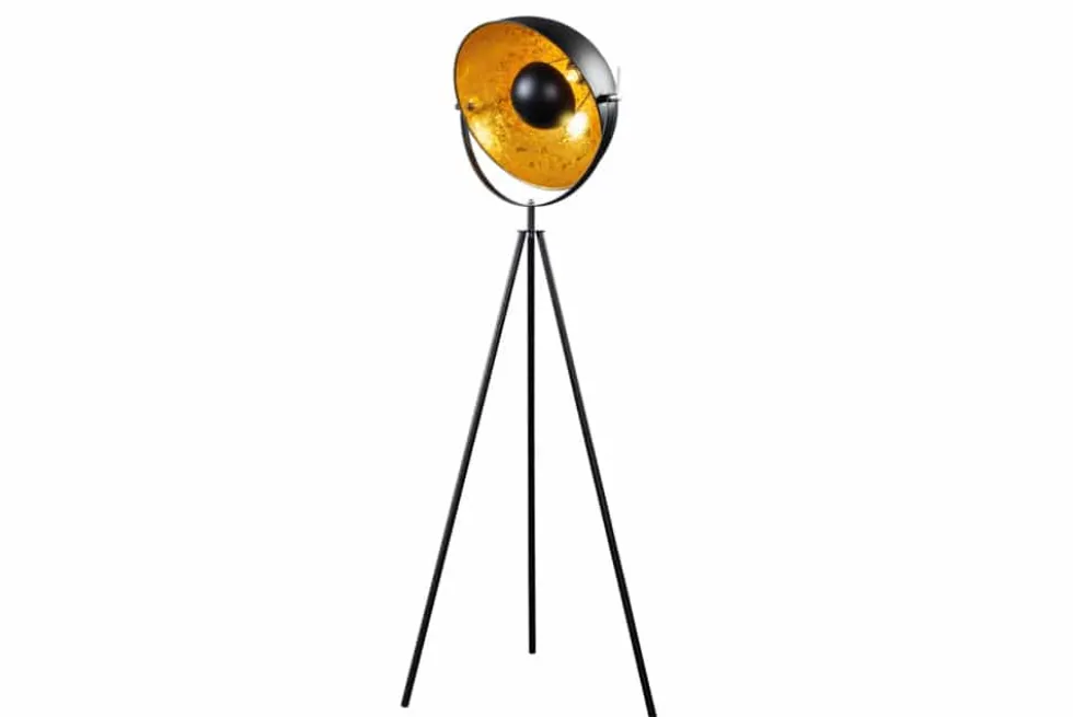 Industrial Stehlampe STUDIO 150cm schwarz Blattgold-Optik neigbarer Schirm
