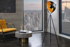 Industrial Stehlampe STUDIO 150cm schwarz Blattgold-Optik neigbarer Schirm
