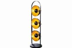 Industrial Stehlampe STUDIO 130cm schwarz Blattgold-Optik 3 neigbare Schirme