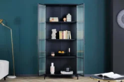 Industrial Vitrine DURA STEEL 180cm schwarz Metall Riffelglas Highboard