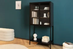 Industrial Vitrine DURA STEEL 150cm schwarz Metall Glas Highboard