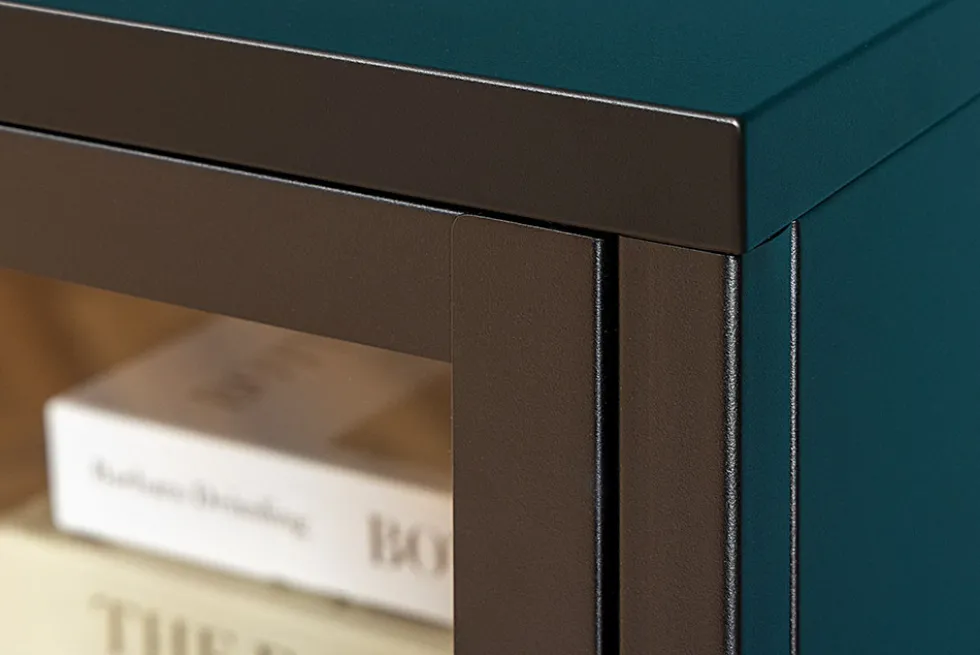Industrial Vitrine DURA STEEL 150cm schwarz Metall Glas Highboard