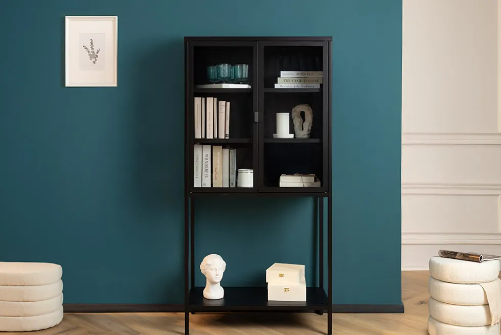 Industrial Vitrine DURA STEEL 150cm schwarz Metall Glas Highboard