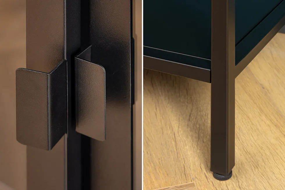 Industrial Vitrine DURA STEEL 150cm schwarz Metall Glas Highboard