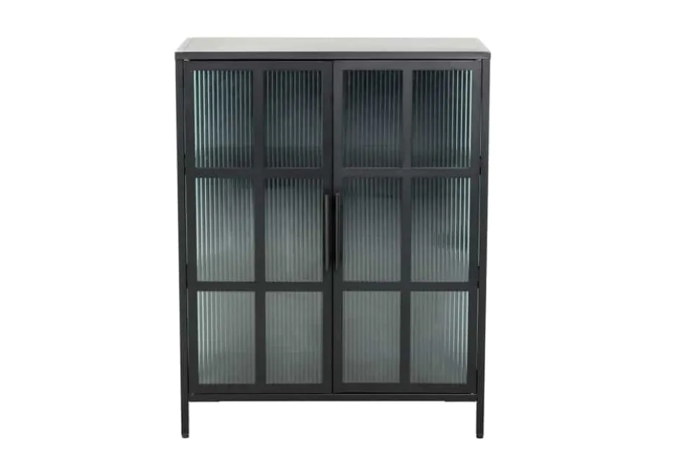 Industrial Vitrine DURA STEEL 80cm schwarz Metall Riffelglas