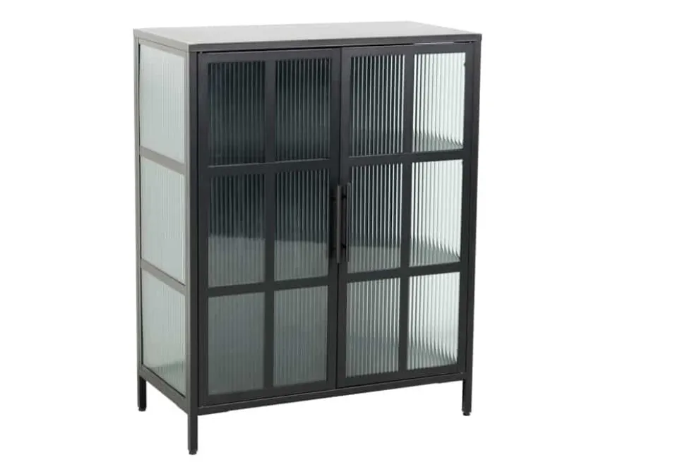 Industrial Vitrine DURA STEEL 80cm schwarz Metall Riffelglas