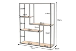 Industrial Wandregal SLIM LINE 90cm Wildeiche schwarz fünf Regalböden
