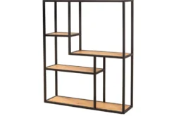 Industrial Wandregal SLIM LINE 90cm Wildeiche schwarz fünf Regalböden