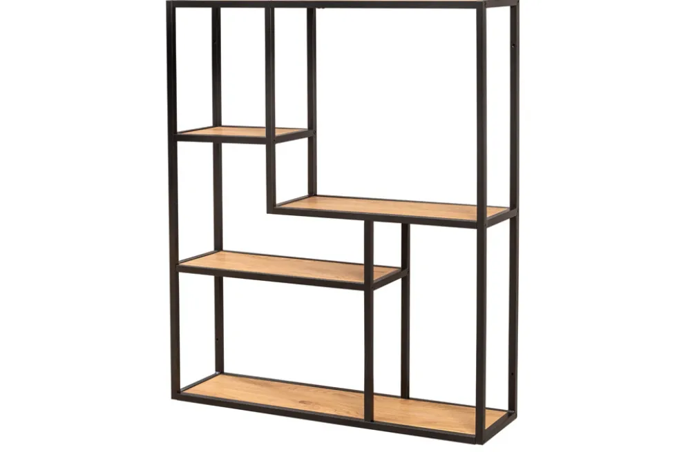 Industrial Wandregal SLIM LINE 90cm Wildeiche schwarz fünf Regalböden