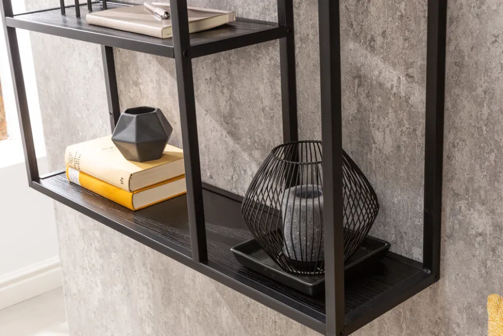 Industrial Wandregal SLIM LINE 90cm Esche schwarz fünf Regalböden