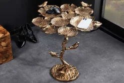 In- und Outdoor Beistelltisch BIRDS 65cm messing antik Blatt-Design wetterfest Vogel-Skulptur