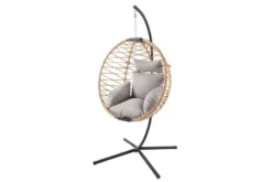In- und Outdoor Hängesessel IBIZA natur beige Rattan mit Gestell wetterfest inkl. Kissen