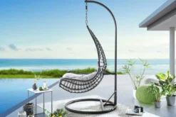 In- und Outdoor Hängesessel LOFT WIDE grau schwarz Hängestuhl inkl. Kissen wetterfest