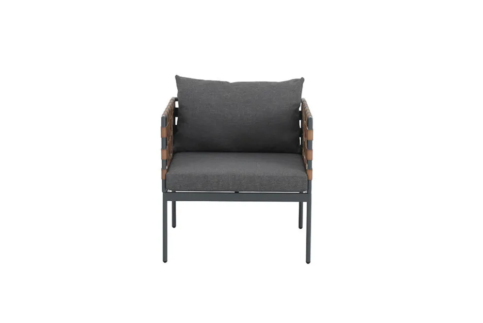 In- und Outdoor Lounge-Sessel UNIQUE 70cm schwarz braun grau Aluminium inkl. Kissen