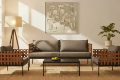 In- und Outdoor Lounge-Sofa UNIQUE 185cm schwarz braun grau Aluminium 2-Sitzer inkl. Kissen