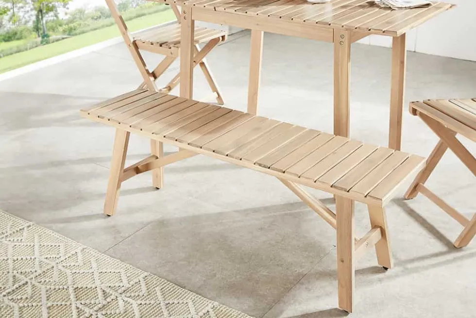 In- und Outdoor Sitzbank BALI 110cm natur hell Akazienholz wetterfest Balkonbank