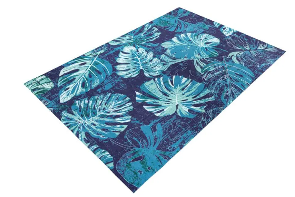 In- und Outdoor Teppich LEAF 240x160cm blau grün Blatt-Design wetterfest