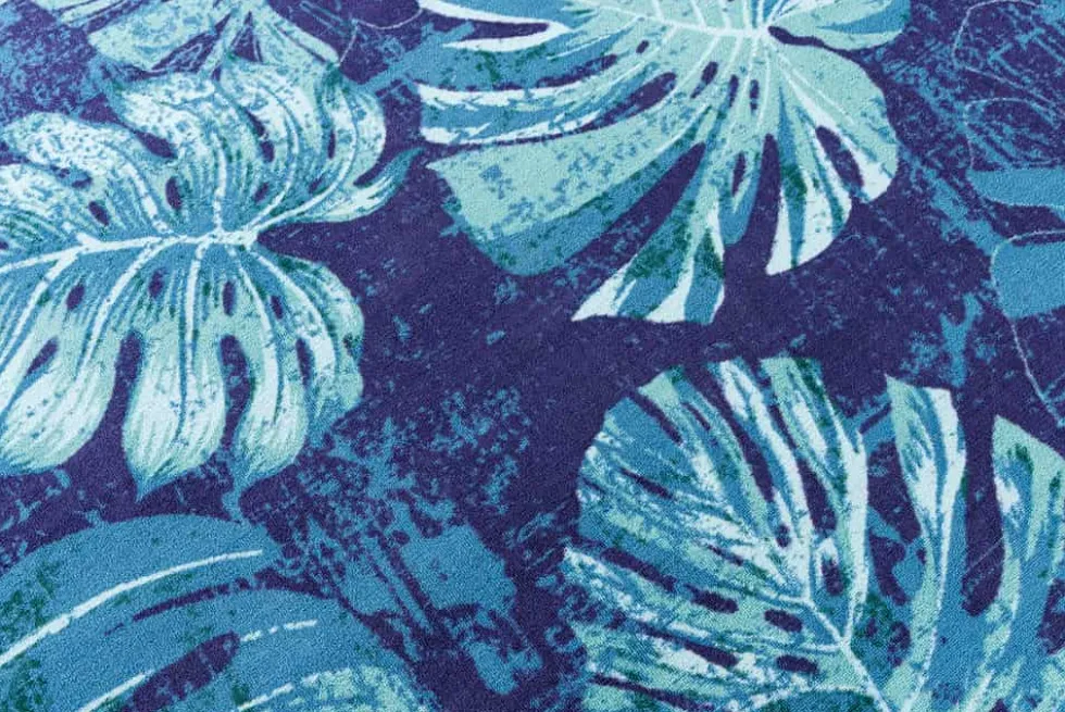 In- und Outdoor Teppich LEAF 180x120cm blau grün Blatt-Design Läufer wetterfest