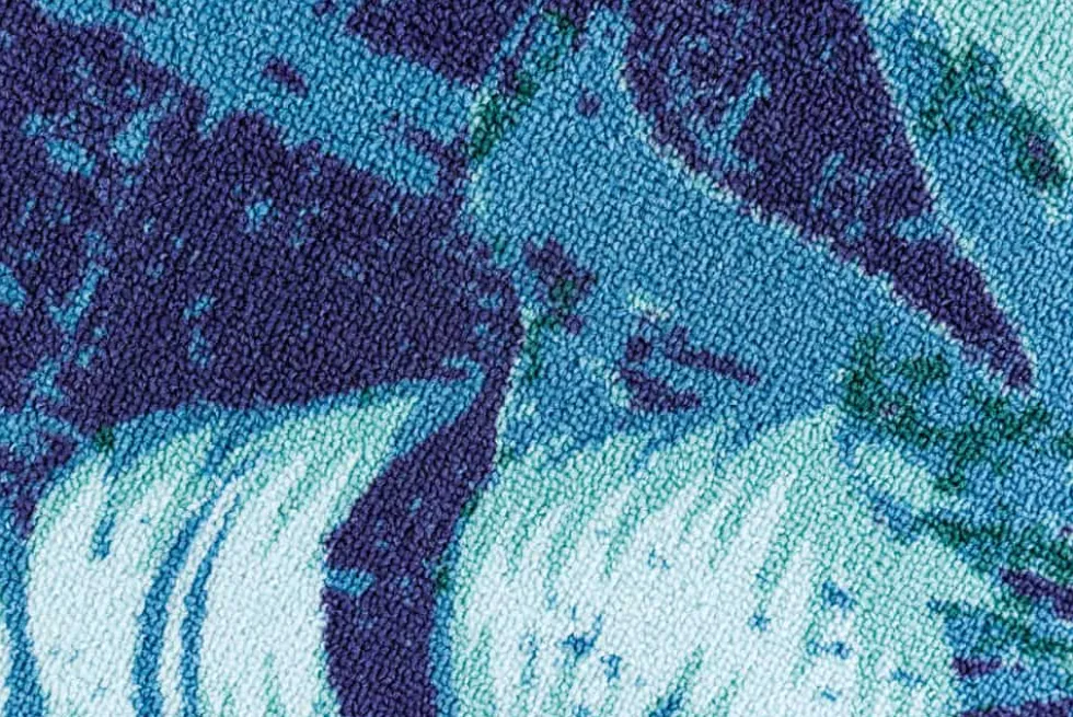 In- und Outdoor Teppich LEAF 180x120cm blau grün Blatt-Design Läufer wetterfest