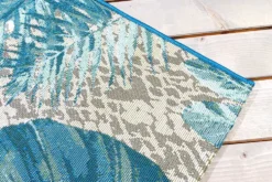 In- und Outdoor Teppich LEAF 175x120cm türkis weiß Blätter-Design Läufer wetterfest