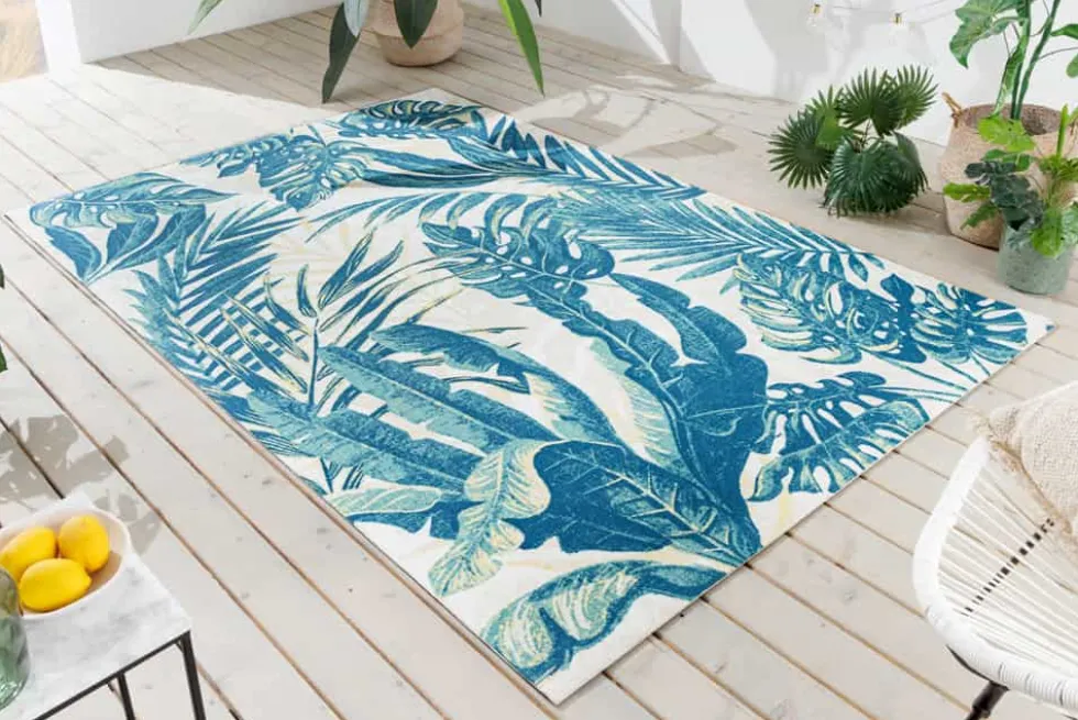 In- und Outdoor Teppich LEAF 240x160cm grün beige Blatt-Design wetterfest