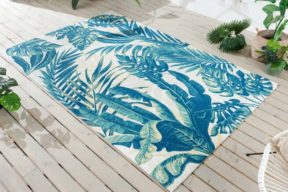 In- und Outdoor Teppich LEAF 240x160cm grün beige Blatt-Design wetterfest