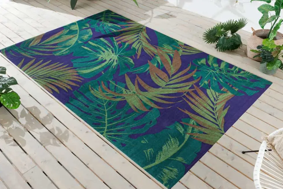 In- und Outdoor Teppich LEAF 240x160cm grün blau Blatt-Design wetterfest