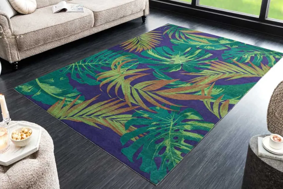 In- und Outdoor Teppich LEAF 240x160cm grün blau Blatt-Design wetterfest