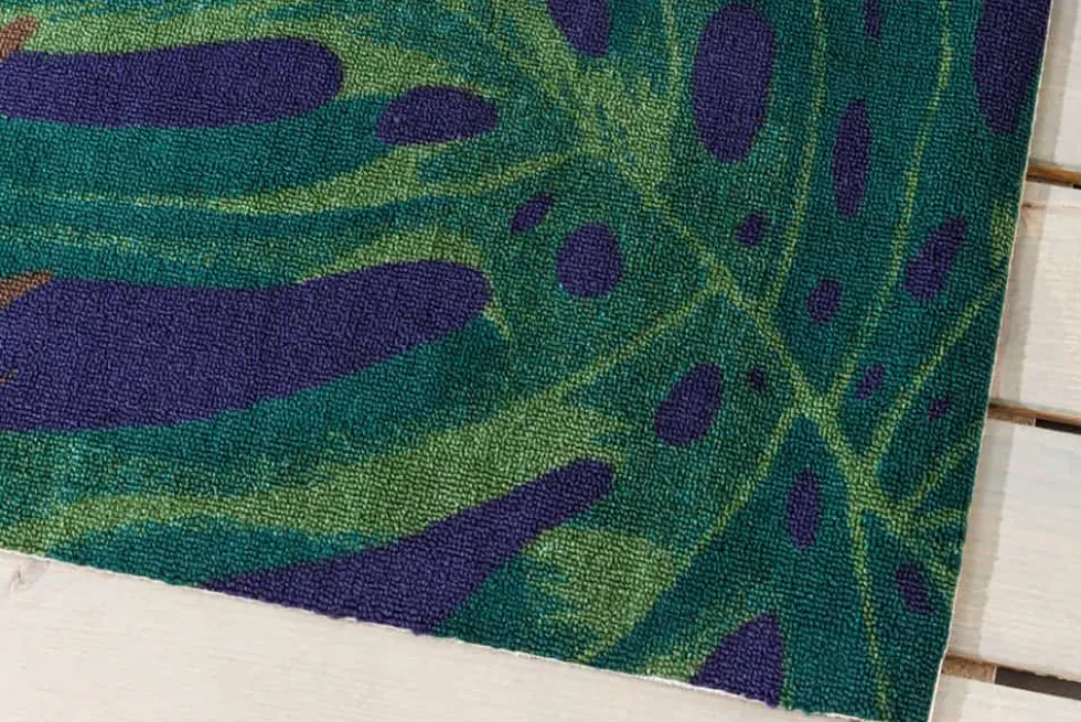 In- und Outdoor Teppich LEAF 180x120cm grün blau Blätter-Design Läufer wetterfest