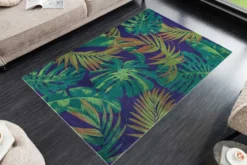 In- und Outdoor Teppich LEAF 180x120cm grün blau Blätter-Design Läufer wetterfest