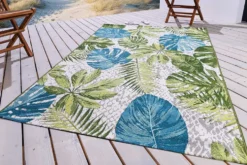 In- und Outdoor Teppich LEAF 235x160cm türkis grün weiß Blätter florales Design wetterfest