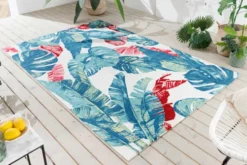 In- und Outdoor Teppich TROPICAL 240x160cm grün pink Blatt florales Design wetterfest