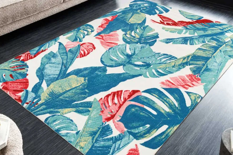 In- und Outdoor Teppich TROPICAL 180x120cm grün pink Blatt Design Läufer wetterfest