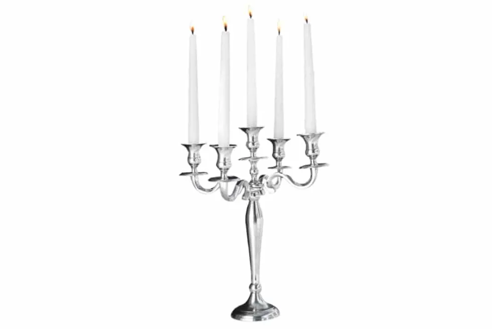 Kerzenständer MODERN BAROCK 40cm silber 5-armig Lüster Aluminium poliert Kerzenhalter