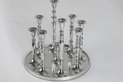 Kerzenständer MODERN BAROCK 30cm 9-flammig silber Aluminium poliert Kerzenhalter Deko-Platte