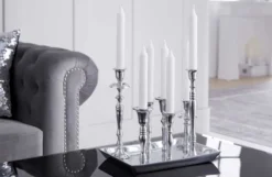Kerzenständer MODERN BAROCK 30cm 7-flammig silber Aluminium poliert Kerzenhalter Deko-Platte