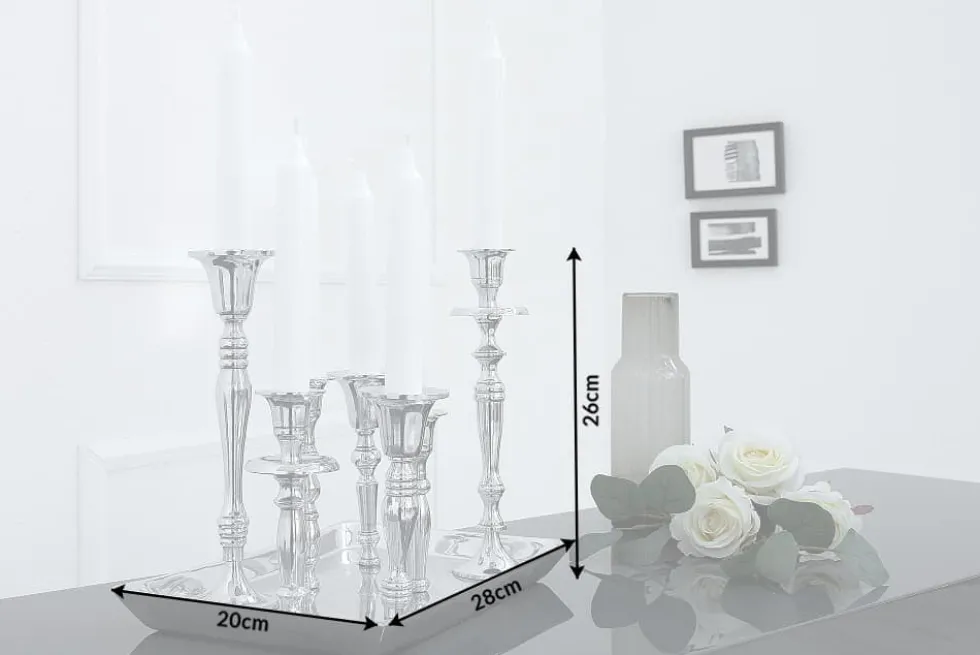 Kerzenständer MODERN BAROCK 30cm 7-flammig silber Aluminium poliert Kerzenhalter Deko-Platte