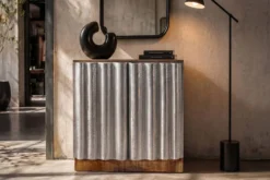 Kompaktes Sideboard ZALVERO 80cm natur silber Mangoholz mit Metall-Aluminium Front