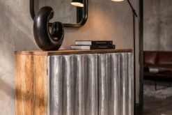 Kompaktes Sideboard ZALVERO 80cm natur silber Mangoholz mit Metall-Aluminium Front