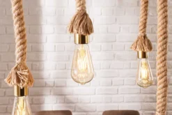 Maritime Hängeleuchte SEVEN SEAS 110cm Massivholz Seil Deckenlampe 5 Leuchten
