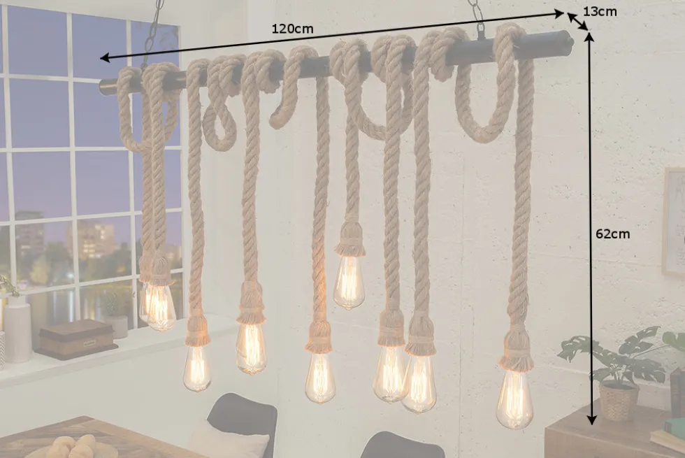 Maritime Hängeleuchte SEVEN SEAS II 120cm Seil Lampe mit 10 Leuchten