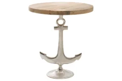 Maritimer Beistelltisch SEVEN SEAS 50cm silber Anker-Design rund Mangoholz Metall